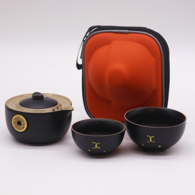 Zestaw do herbaty Kot Szczęścia czarny - ceramiczny, podróżny